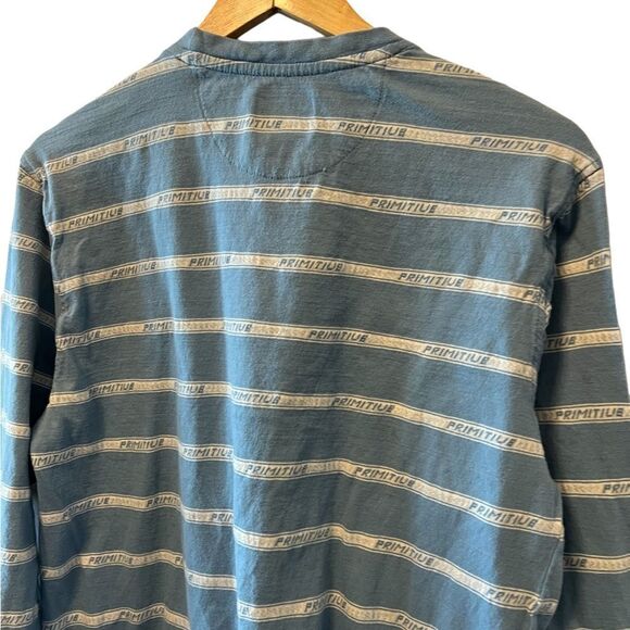 MENS PRIMITIVE Blue Graphic Striped Print Long Sleeve Cotton Casual Tee Shirt L - Picture 4 of 8